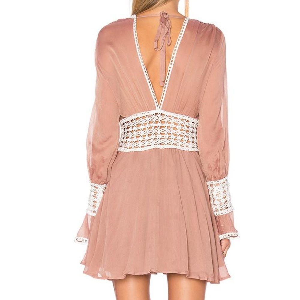 For Love And Lemons Dusty Mauve Mini Dress with White Crochet Trim - Picture 5 of 5